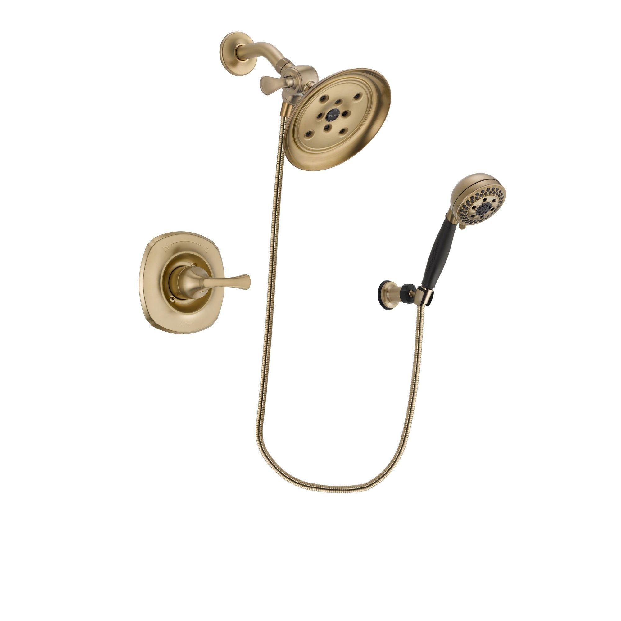 Delta Addison Champagne Bronze Finish Shower Faucet System Package with Large Rain Shower Head and 5-Spray Wall Mount Hand Shower Includes Rough-in Valve DSP3798V