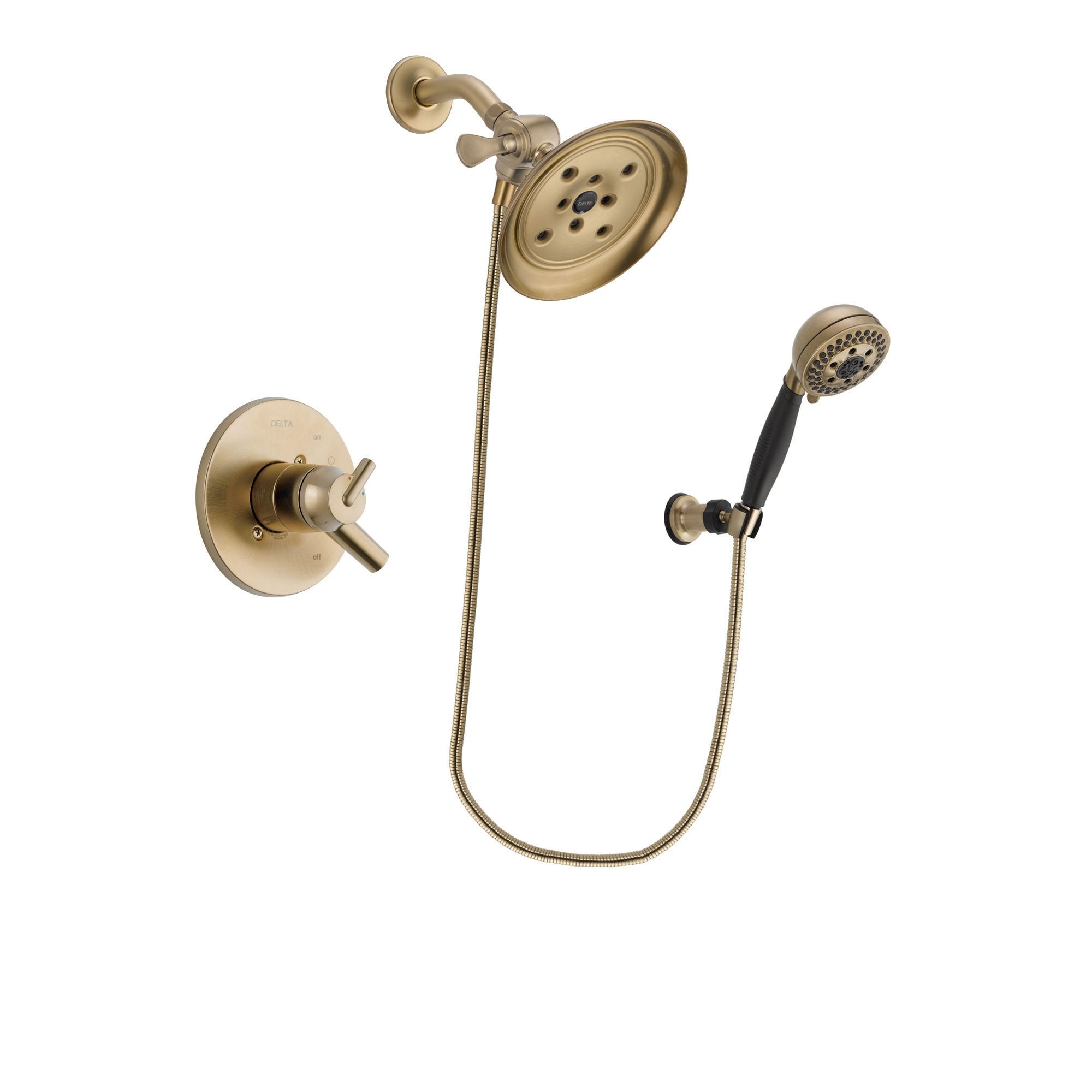 Delta Trinsic Champagne Bronze Finish Dual Control Shower Faucet System Package with Large Rain Shower Head and 5-Spray Wall Mount Hand Shower Includes Rough-in Valve DSP3804V