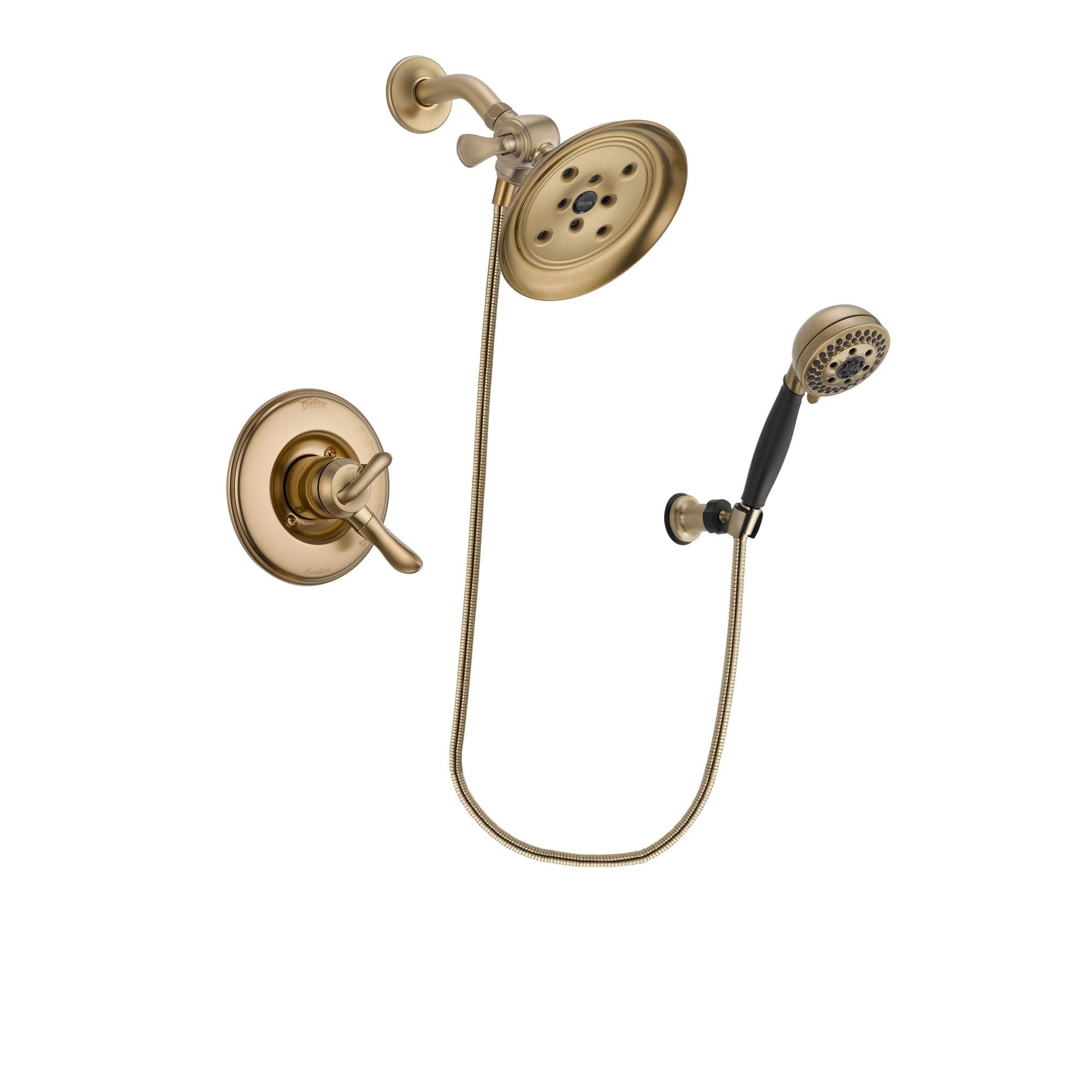 Delta Linden Champagne Bronze Finish Dual Control Shower Faucet System Package with Large Rain Shower Head and 5-Spray Wall Mount Hand Shower Includes Rough-in Valve DSP3808V