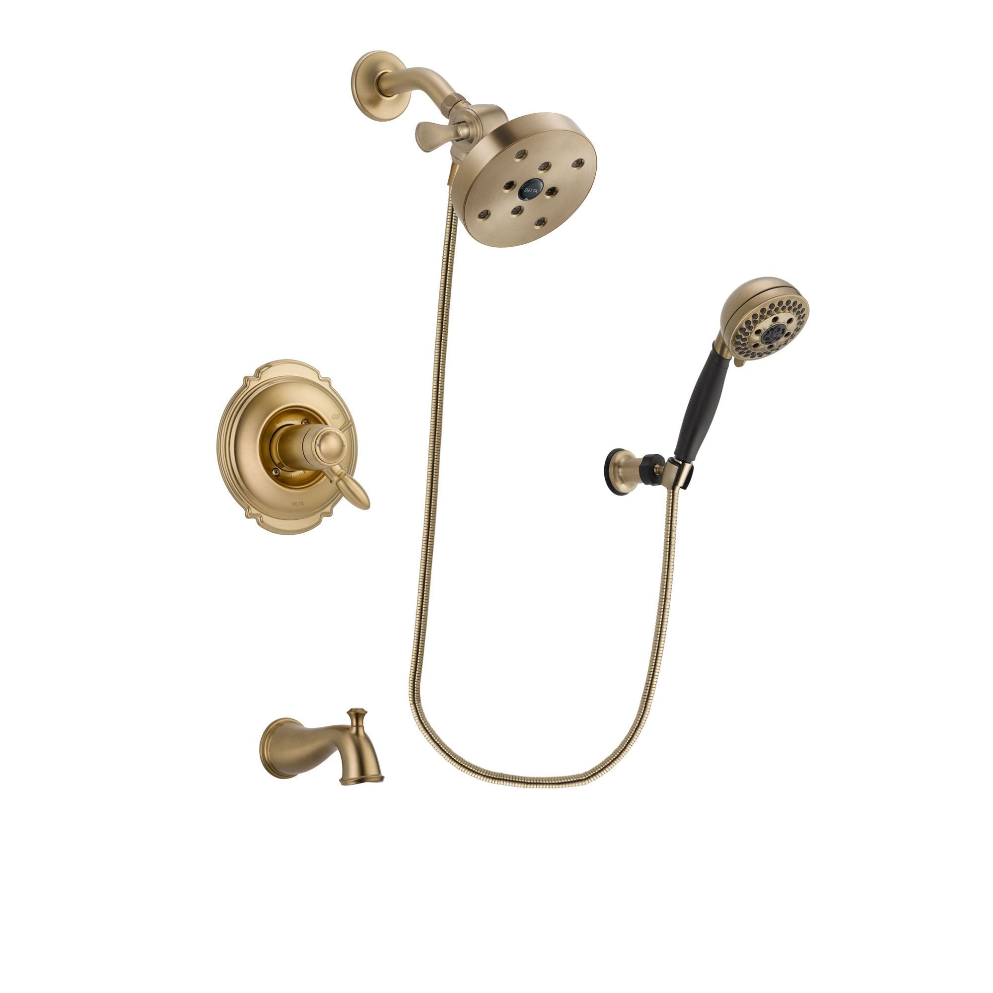 Delta Victorian Champagne Bronze Finish Thermostatic Tub and Shower Faucet System Package with 5-1/2 inch Showerhead and 5-Spray Wall Mount Hand Shower Includes Rough-in Valve and Tub Spout DSP3813V