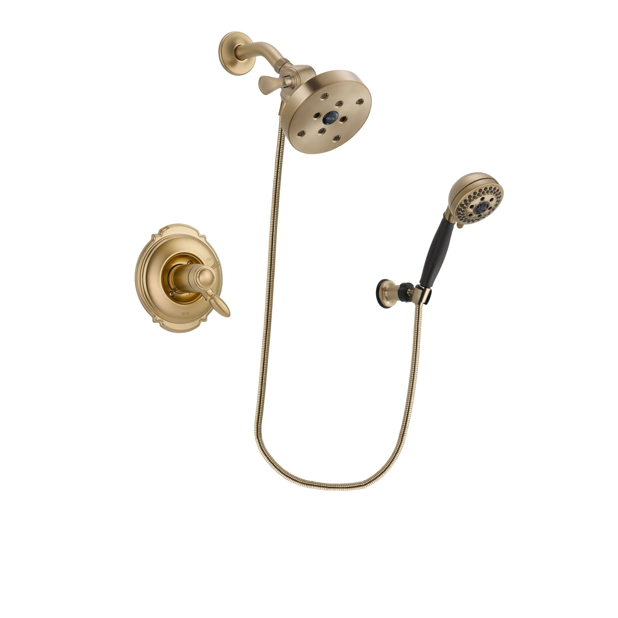 Delta Victorian Champagne Bronze Finish Thermostatic Shower Faucet System Package with 5-1/2 inch Showerhead and 5-Spray Wall Mount Hand Shower Includes Rough-in Valve DSP3814V