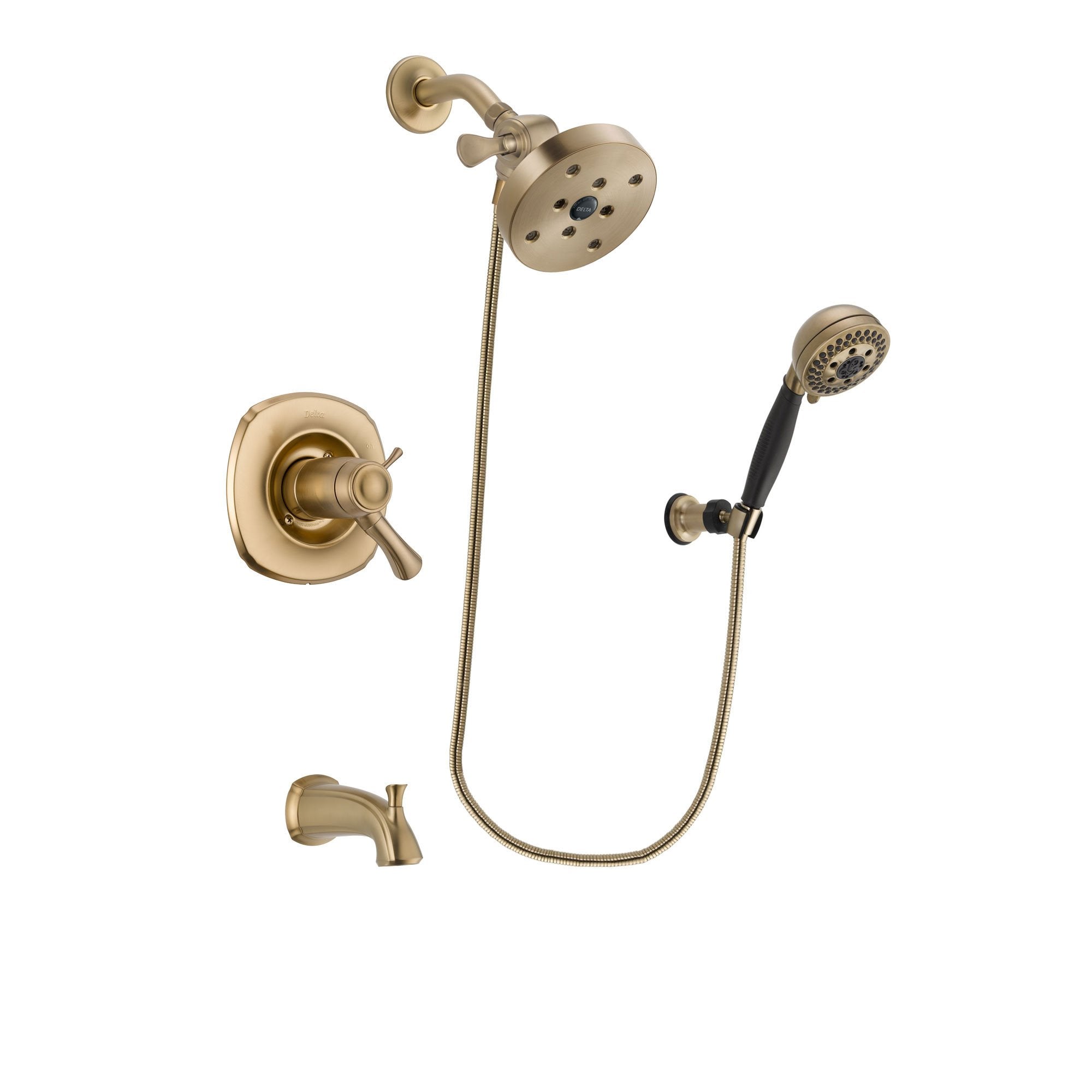 Delta Addison Champagne Bronze Finish Thermostatic Tub and Shower Faucet System Package with 5-1/2 inch Showerhead and 5-Spray Wall Mount Hand Shower Includes Rough-in Valve and Tub Spout DSP3815V