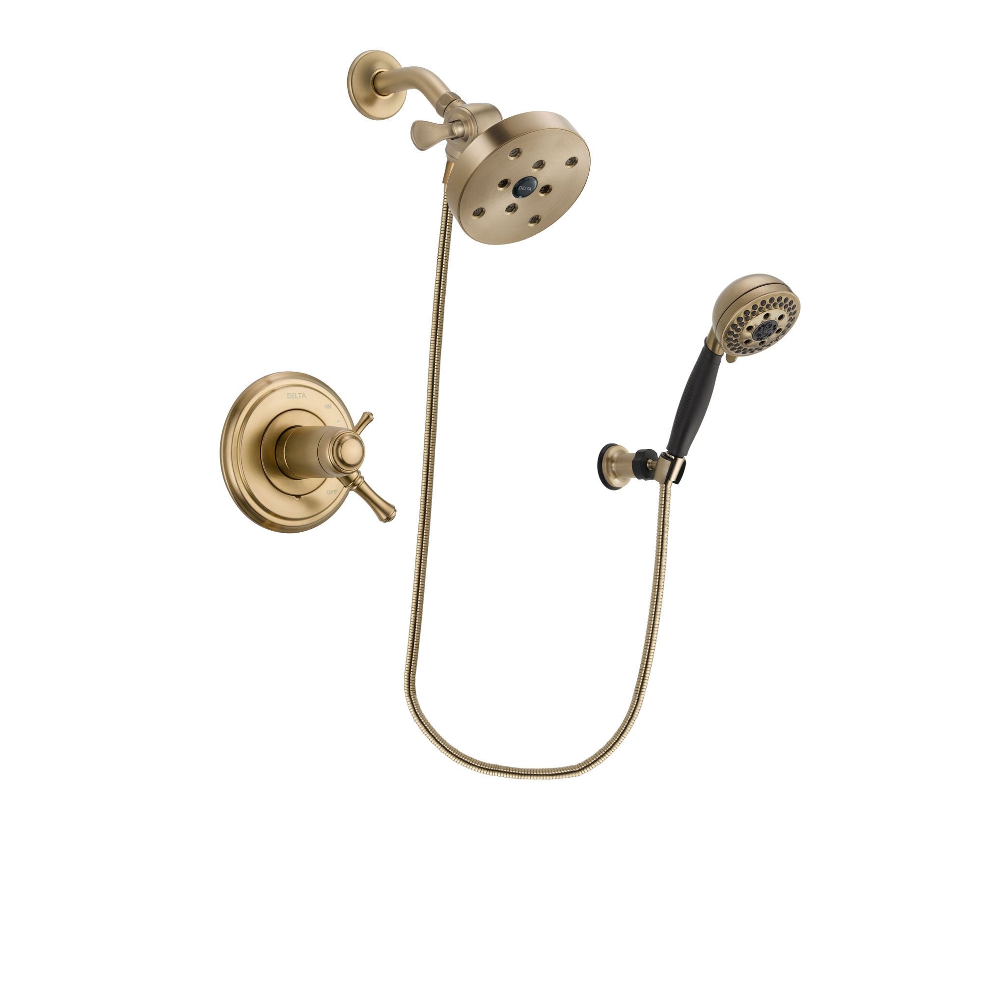 Delta Cassidy Champagne Bronze Finish Thermostatic Shower Faucet System Package with 5-1/2 inch Showerhead and 5-Spray Wall Mount Hand Shower Includes Rough-in Valve DSP3818V