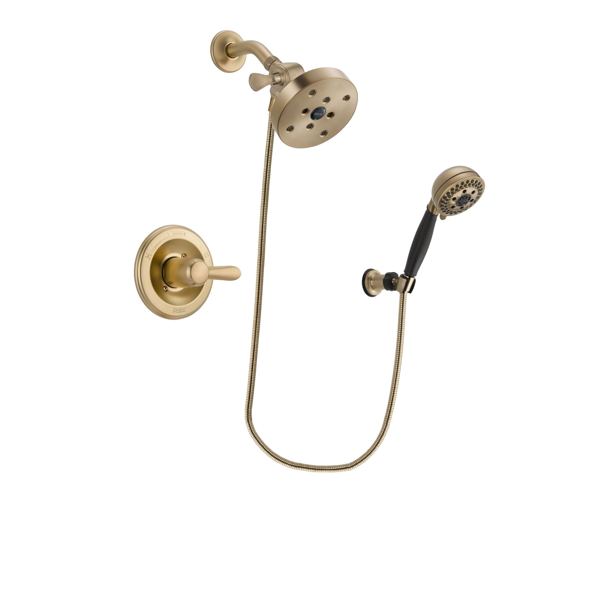 Delta Lahara Champagne Bronze Finish Shower Faucet System Package with 5-1/2 inch Showerhead and 5-Spray Wall Mount Hand Shower Includes Rough-in Valve DSP3820V