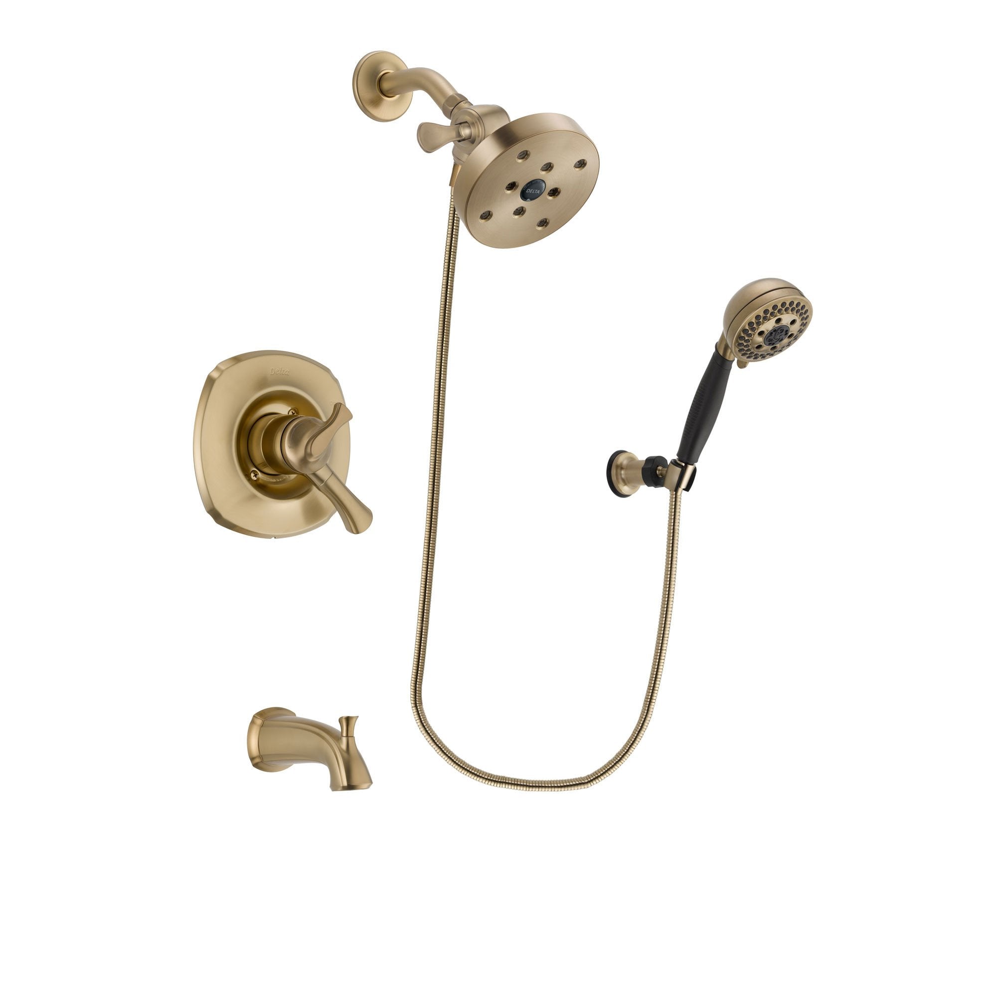 Delta Addison Champagne Bronze Finish Dual Control Tub and Shower Faucet System Package with 5-1/2 inch Showerhead and 5-Spray Wall Mount Hand Shower Includes Rough-in Valve and Tub Spout DSP3831V