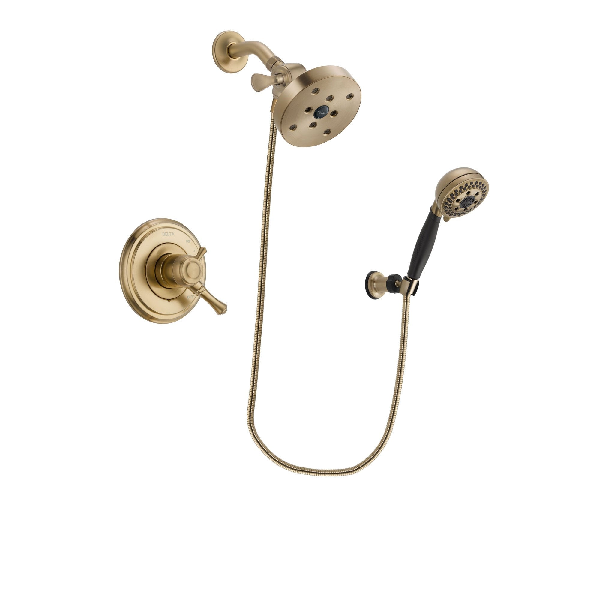 Delta Cassidy Champagne Bronze Finish Dual Control Shower Faucet System Package with 5-1/2 inch Showerhead and 5-Spray Wall Mount Hand Shower Includes Rough-in Valve DSP3836V