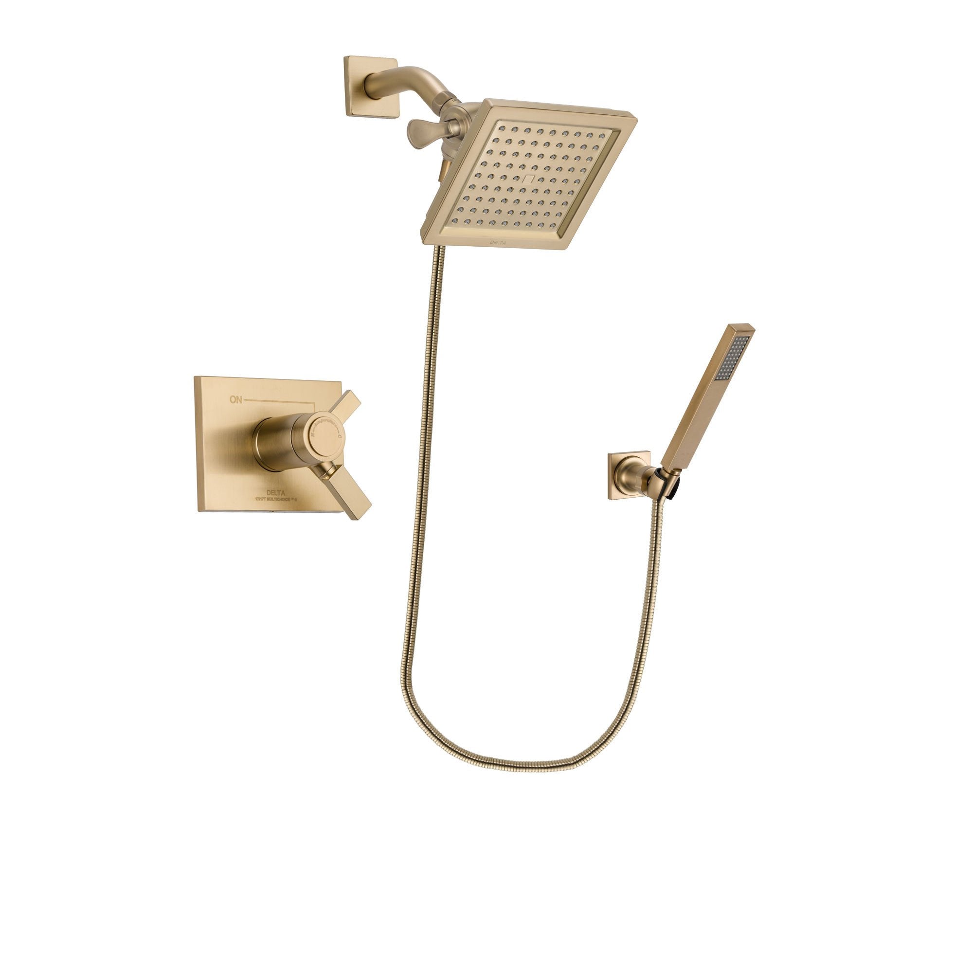 Delta Vero Champagne Bronze Finish Thermostatic Shower Faucet System Package with 6.5-inch Square Rain Showerhead and Modern Wall-Mount Handheld Shower Stick Includes Rough-in Valve DSP3888V
