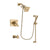 Delta Vero Champagne Bronze Finish Thermostatic Tub and Shower Faucet System Package with Square Showerhead and Modern Handheld Shower with Slide Bar Includes Rough-in Valve and Tub Spout DSP3947V