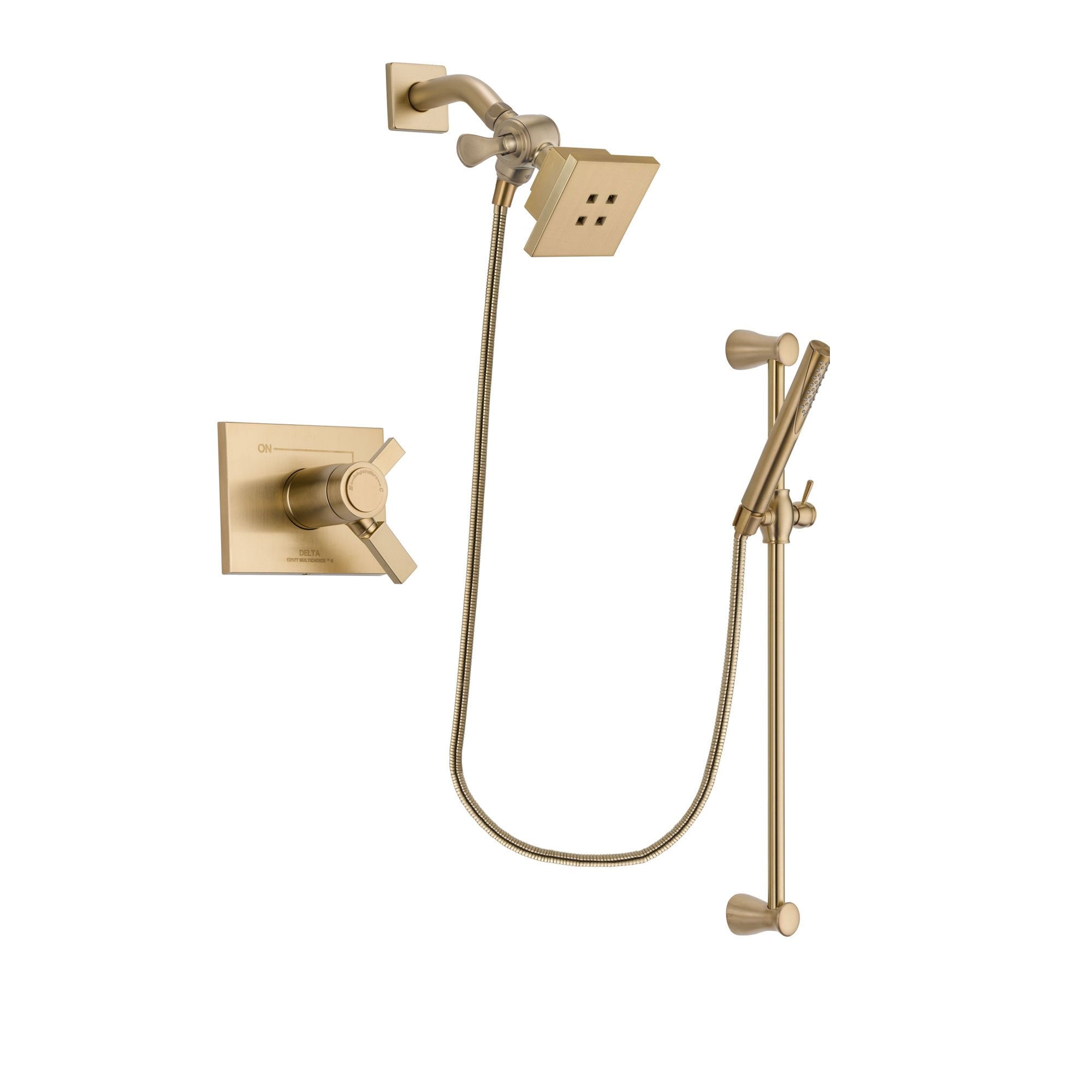 Delta Vero Champagne Bronze Finish Thermostatic Shower Faucet System Package with Square Showerhead and Modern Handheld Shower with Slide Bar Includes Rough-in Valve DSP3948V