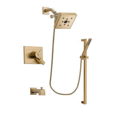 Delta Vero Champagne Bronze Finish Dual Control Tub and Shower Faucet System Package with Square Shower Head and Modern Handheld Shower with Square Slide Bar Includes Rough-in Valve and Tub Spout DSP4015V