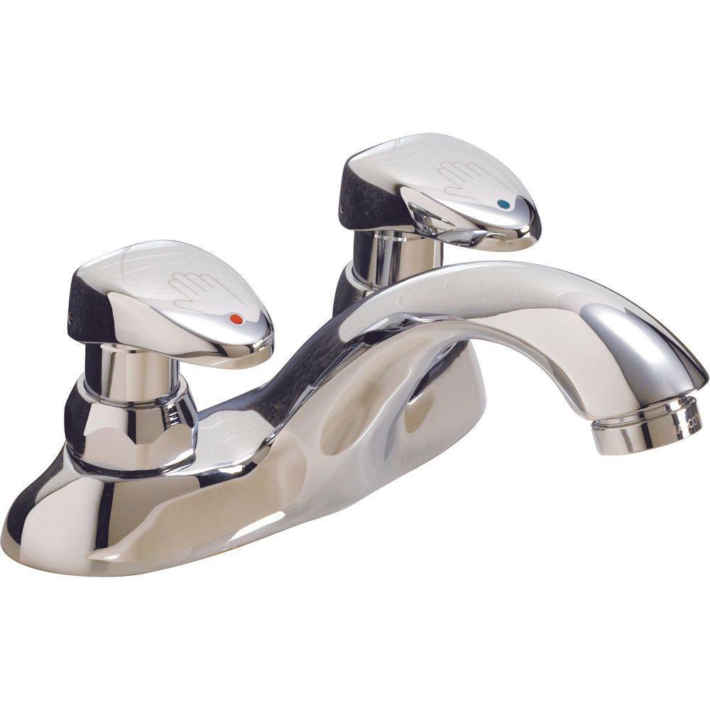 Delta Commercial 4 inch Centerset 2-Handle Low-Arc Bathroom Faucet in Chrome with Vandal-Resistant Handle Actuator 48640
