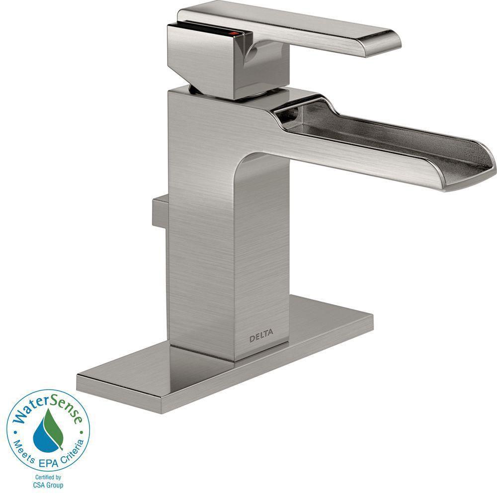 Delta Ara Single Hole 1-Handle Open Channel Spout Bathroom Faucet in Stainless with Metal Pop-up 704308