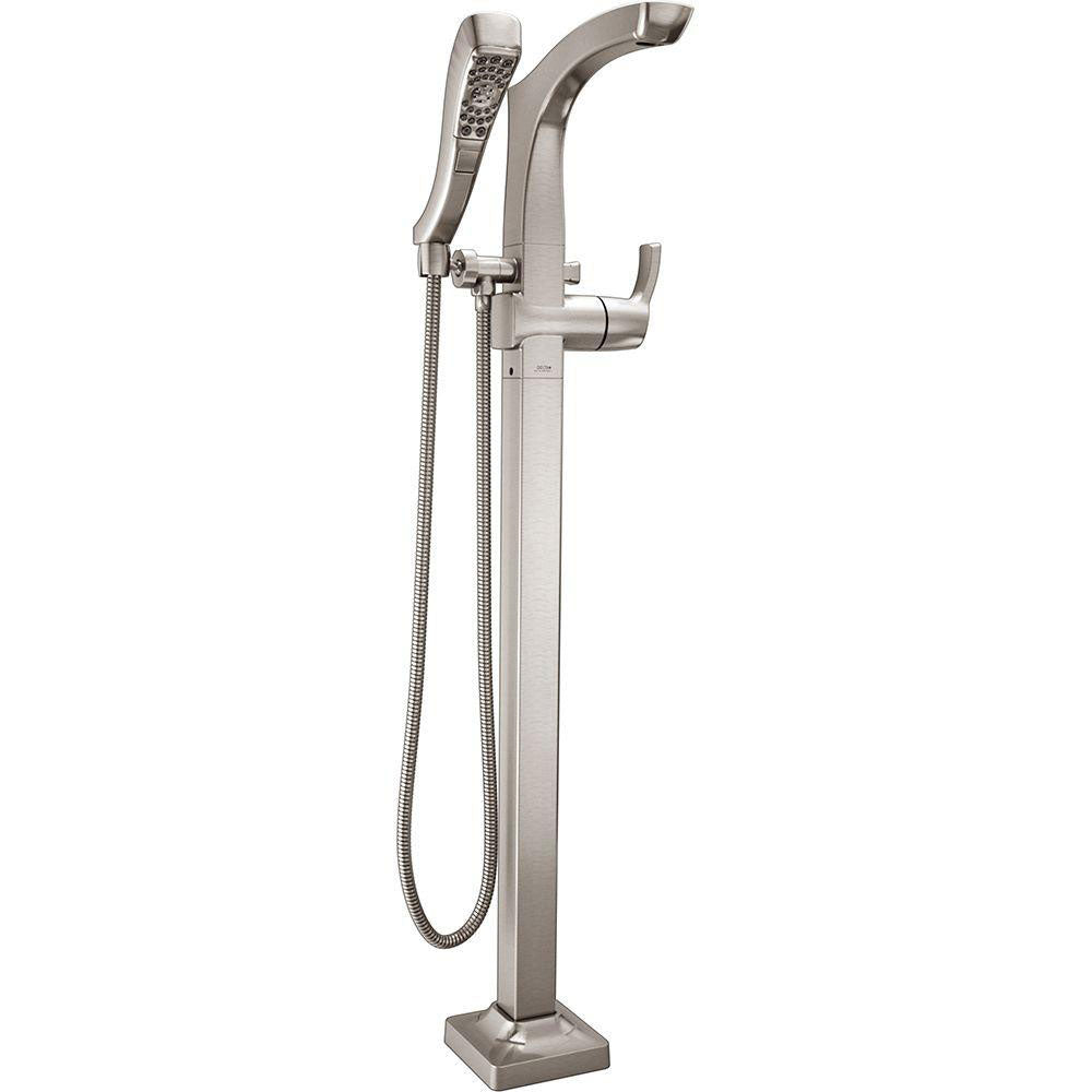 Delta Tesla 1-Handle Floor-Mount Roman Tub Faucet with Handshower in Stainless Steel Finish Includes Rough-in Valve D2572V