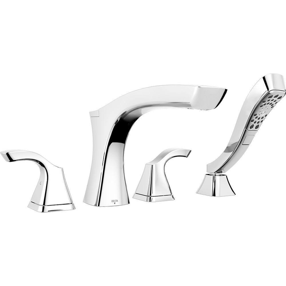 Delta Tesla 2-Handle Deck-Mount Roman Tub Faucet Trim Kit with Handshower in Chrome (Valve Not Included) 718208