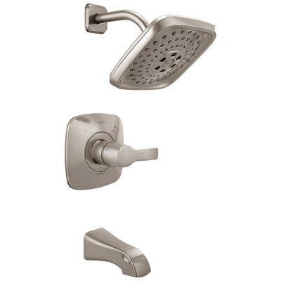 Delta Tesla H2Okinetic 1-Handle Tub and Shower Faucet in Stainless Steel Finish Includes Rough-in Valve with Stops D2579V