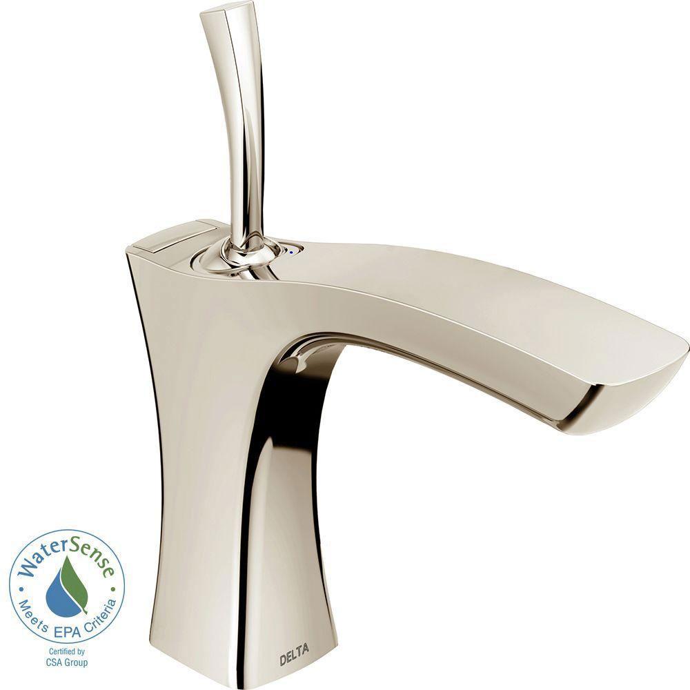 Delta Tesla Single Hole 1-Handle Bathroom Faucet in Polished Nickel with Metal Drain Assembly 718243