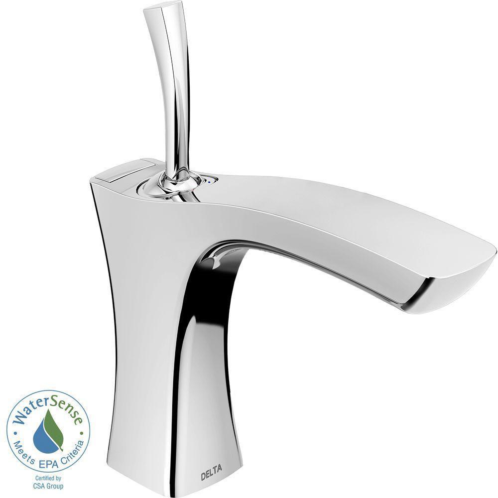 Delta Tesla Single Hole 1-Handle Bathroom Faucet in Chrome with Metal Drain Assembly 718245