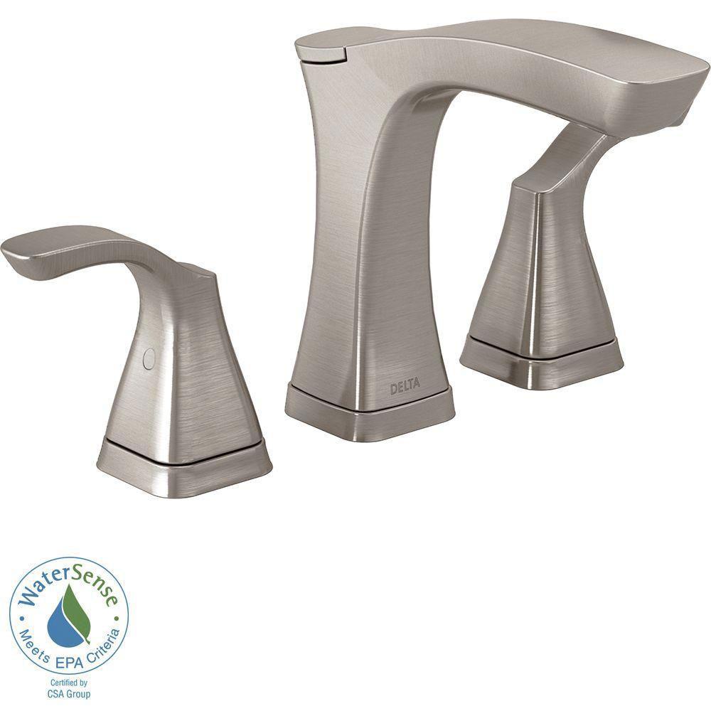 Delta Tesla 8 inch Widespread 2-Handle Bathroom Faucet in Stainless with Metal Drain Assembly 718248