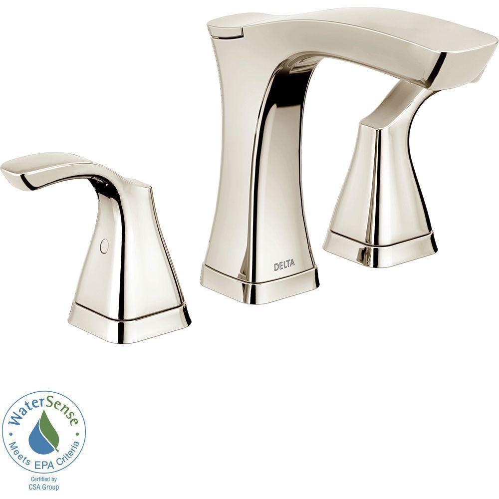 Delta Tesla 8 inch Widespread 2-Handle Bathroom Faucet in Polished Nickel with Metal Drain Assembly 718250