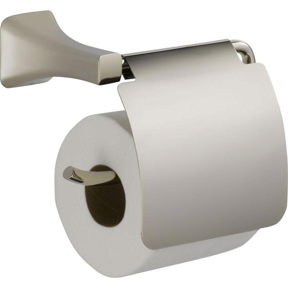 Delta Tesla Single Post Roll Toilet Paper Holder in Polished Nickel with Removable Cover 718256