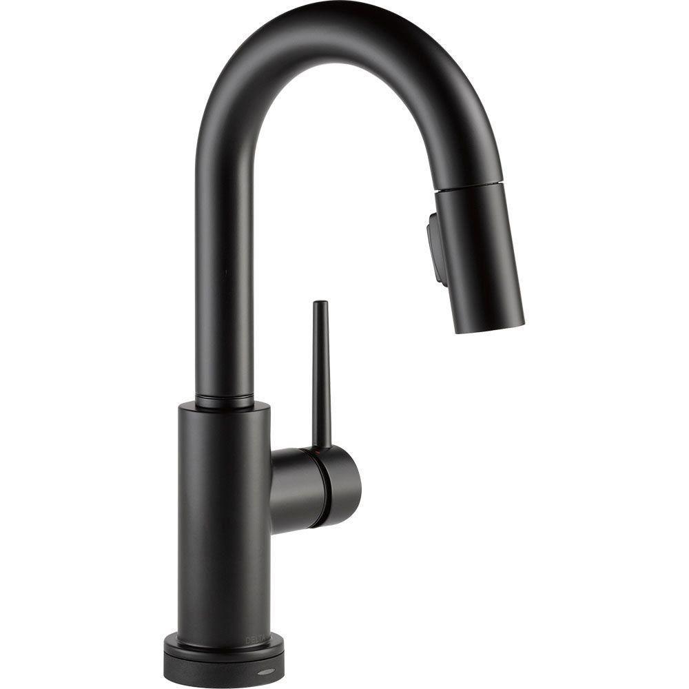 Delta Trinsic Single-Handle Pull-Down Sprayer Bar Faucet Featuring Touch2O Technology in Matte Black 719415