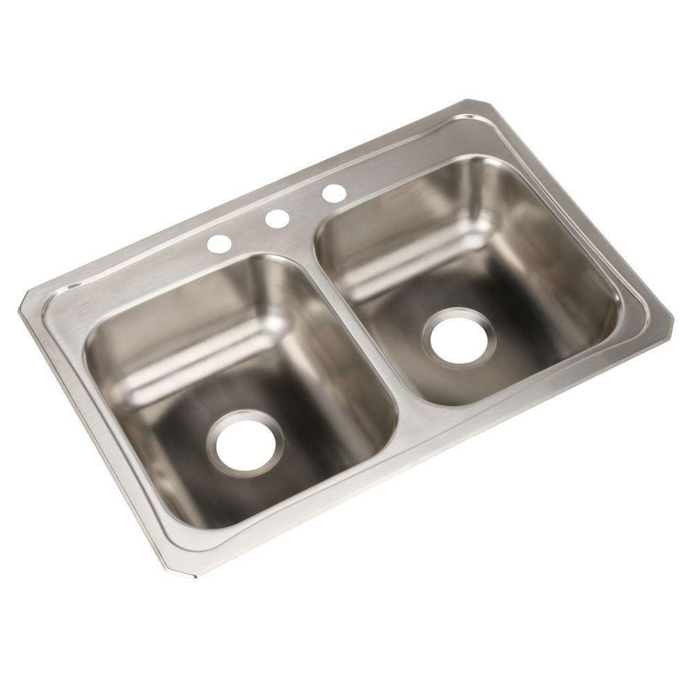 Elkay Celebrity Top Mount Stainless Steel 33 inch 3-Hole Double Bowl Kitchen Sink 116160