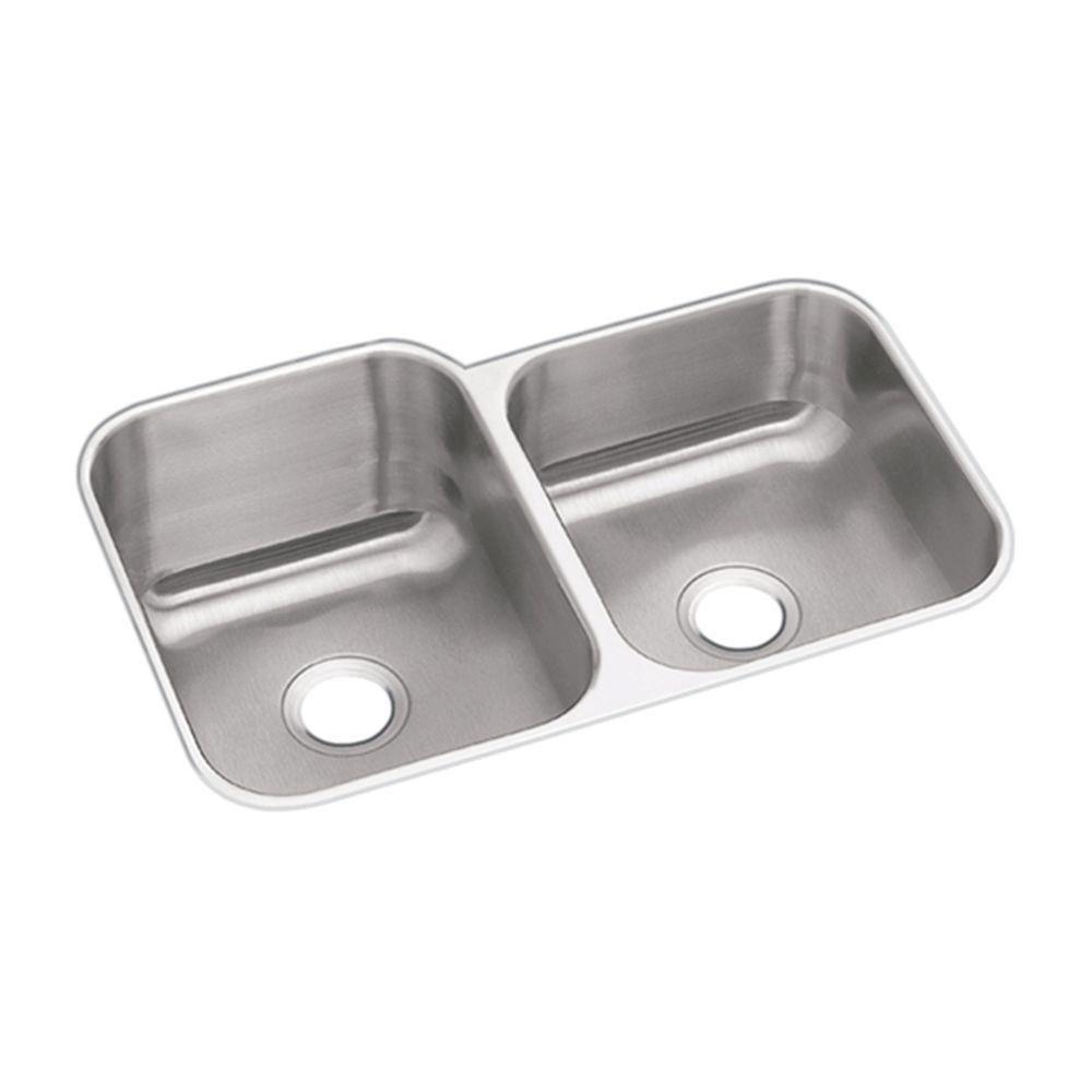 Elkay Dayton Undermount Sink Stainless Steel 20-1/2x31-1/4x8 0-Hole Double Bowl Kitchen Sink in Stainless Steel 242561