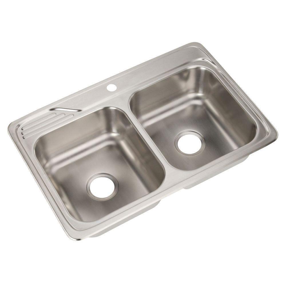 Elkay Celebrity Top Mount Stainless Steel 33x22x7.5 1-Hole Double Bowl Kitchen Sink 301941