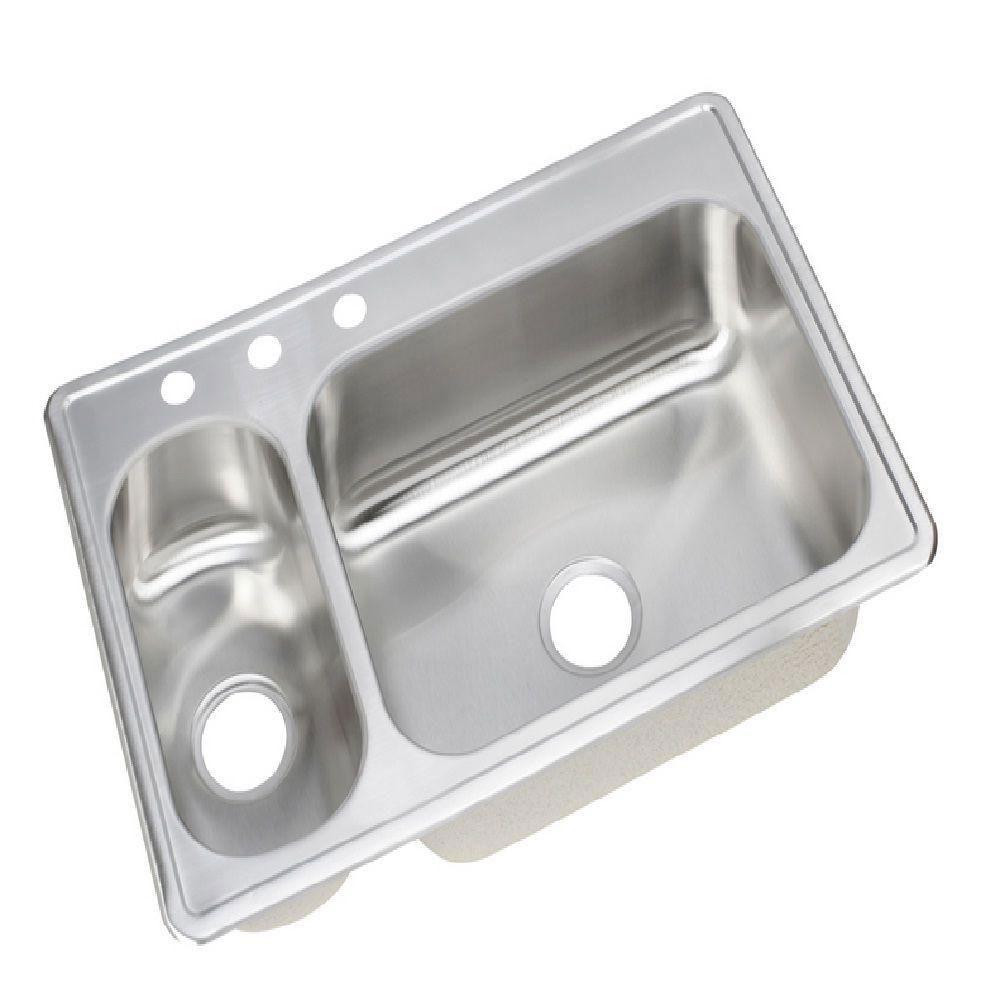 Elkay Dayton Elite Top Mount Stainless Steel 22x33x8 inch 3-Hole Double Bowl Kitchen Sink in Stainless Steel 438201