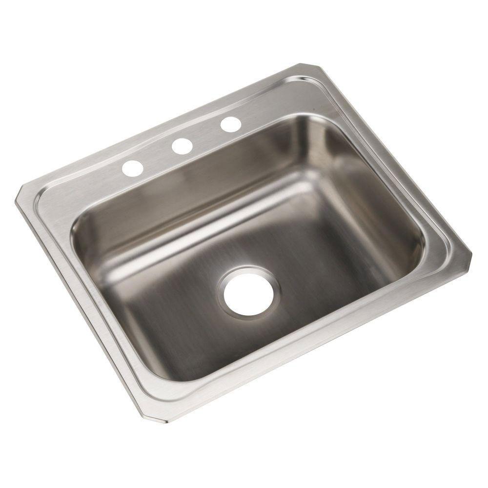 Elkay Celebrity Top Mount Stainless Steel 25x22x7 3-Hole Single Bowl Kitchen Sink 708169