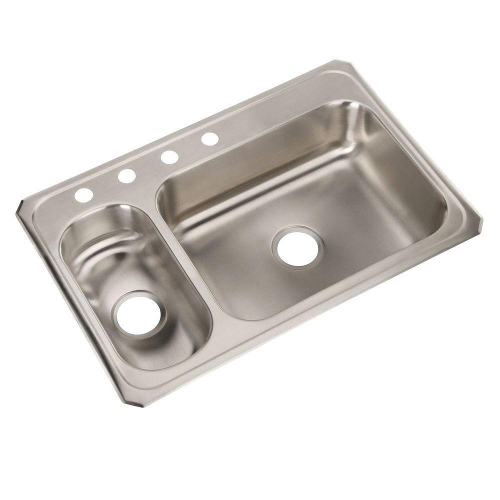 Elkay Celebrity Top Mount Stainless Steel 33x22x6-7/8 4-Hole Double Bowl Kitchen Sink 797446