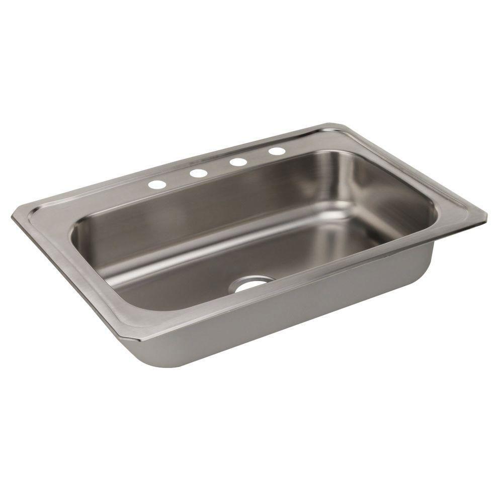 Elkay Celebrity Top Mount Stainless Steel 33 inch 4-Hole Single Bowl Kitchen Sink 797455
