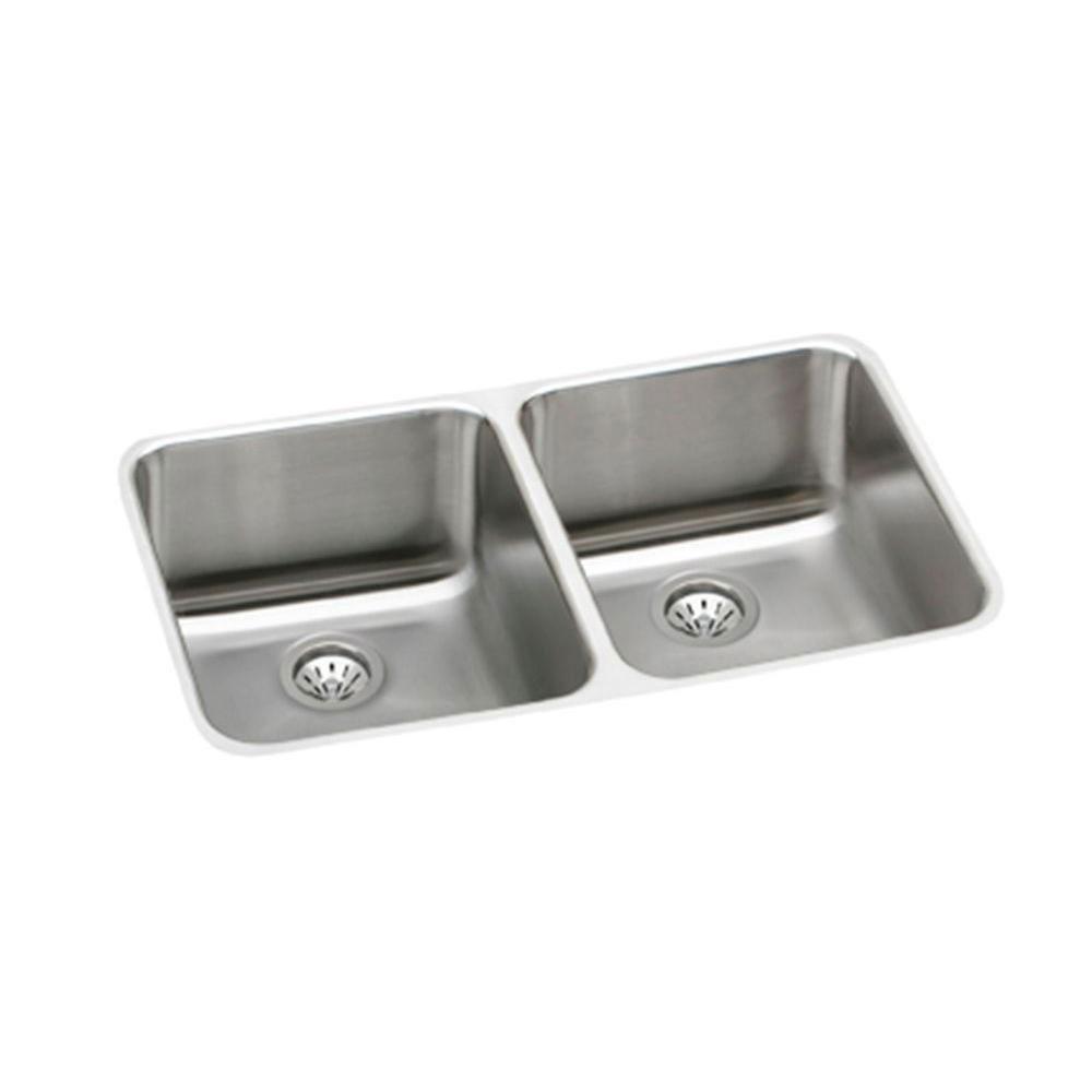 Elkay Lustertone Undermount Stainless Steel 30-3/4x18-1/2x7-7/8 Double Bowl Kitchen Sink 875935