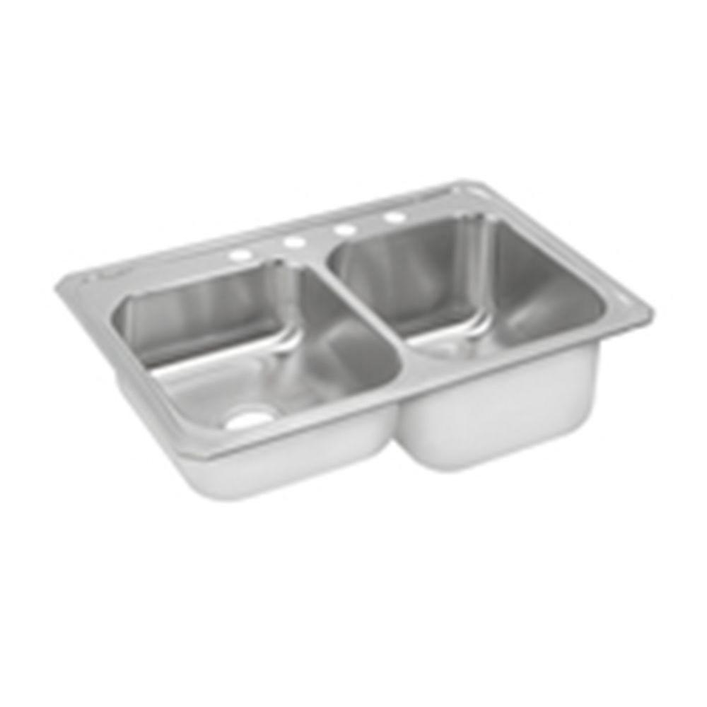 Elkay Gourmet Celebrity Top Mount Stainless Steel 33 inch 4-Hole Double Bowl Kitchen Sink in Brushed Satin 900739