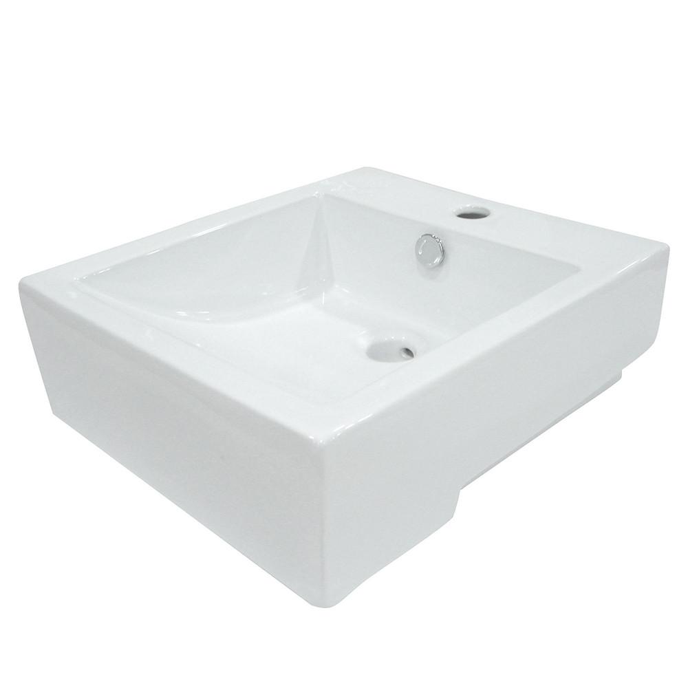 White China Vessel Bathroom Sink with Overflow Hole & Faucet Hole EV4076