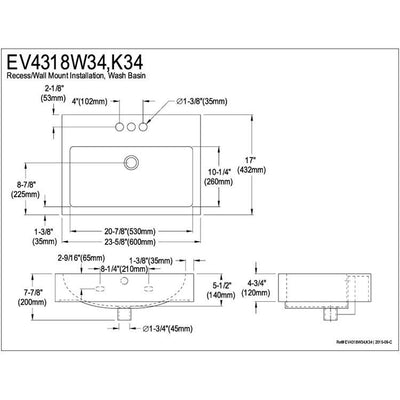 Kingston Black China Vessel Bathroom Sink w/Overflow & 3 Faucet Holes EV4318K34