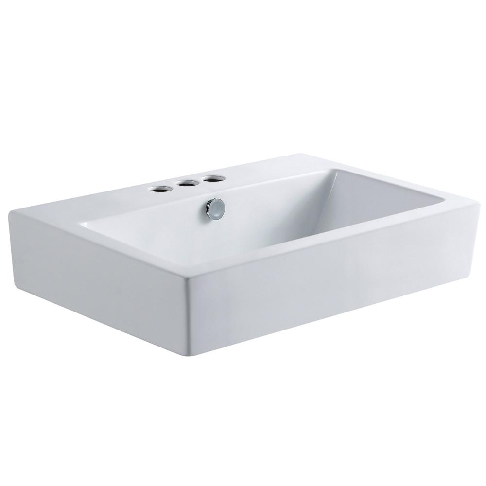White China Vessel Bathroom Sink w/Overflow Hole & 3 Faucet Holes EV4318W34