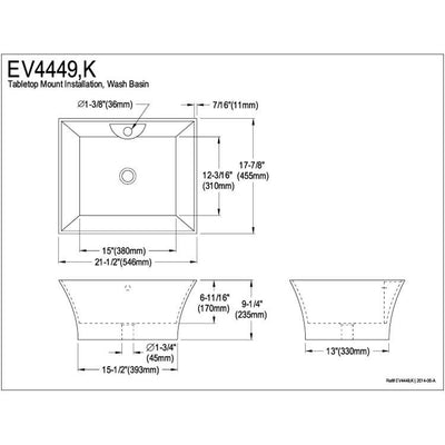 Kingston Black China Vessel Bathroom Sink w/Overflow Hole & Faucet Hole EV4449K