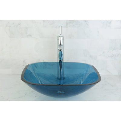 Topaz Blue Tempered Glass Vessel Bathroom Sink w/o Overflow Hole EVSQFB4