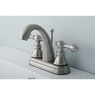 Kingston Satin Nickel 2 Handle 4" Centerset Bathroom Faucet w Drain FS5618ACL