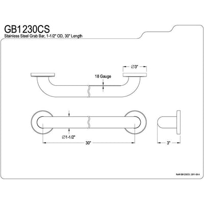 Kingston Brass Grab Bars - Satin Nickel 30" Commercial Grade Grab Bar GB1230CS