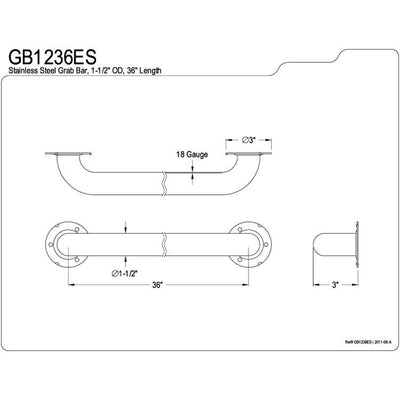 Kingston Brass Grab Bars - Satin Nickel 36" Commercial Grade Grab Bar GB1236ES