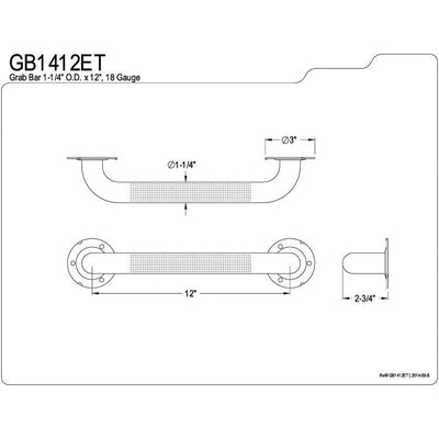 Kingston Brass Grab Bars - Satin Nickel 12" Commercial Grade Grab Bar GB1412ET