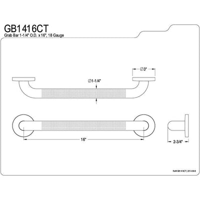 Kingston Brass Grab Bars - Satin Nickel 16" Commercial Grade Grab Bar GB1416CT