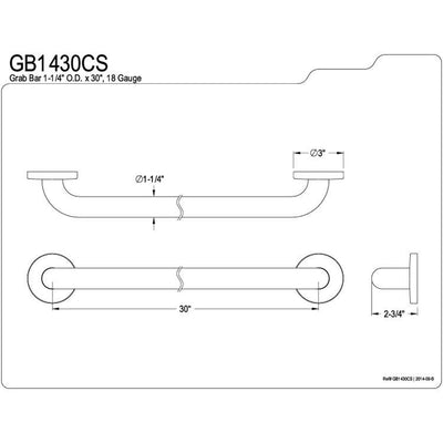 Kingston Brass Grab Bars - Satin Nickel 30" Commercial Grade Grab Bar GB1430CS