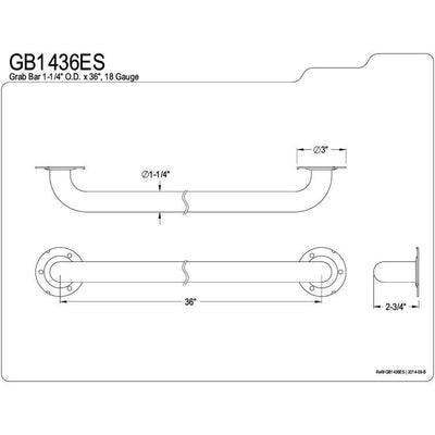 Kingston Brass Grab Bars - Satin Nickel 36" Commercial Grade Grab Bar GB1436ES