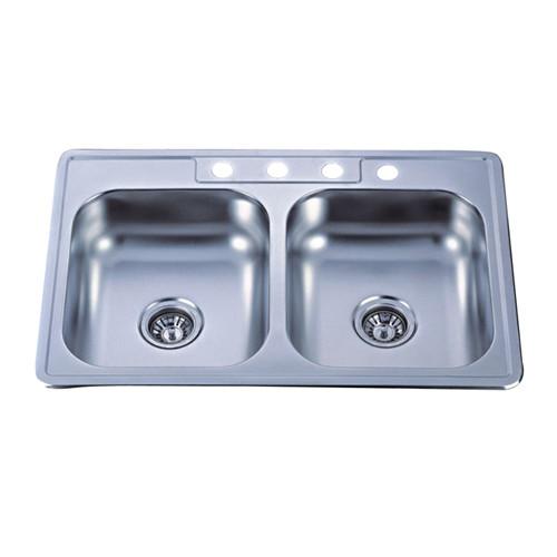 Kingston Brushed Nickel Gourmetier Double Bowl Self-Rimming Kitchen Sink GKTD33227MR