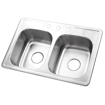 Brushed Nickel Gourmetier Double Bowl Self-Rimming Kitchen Sink GKTD332283