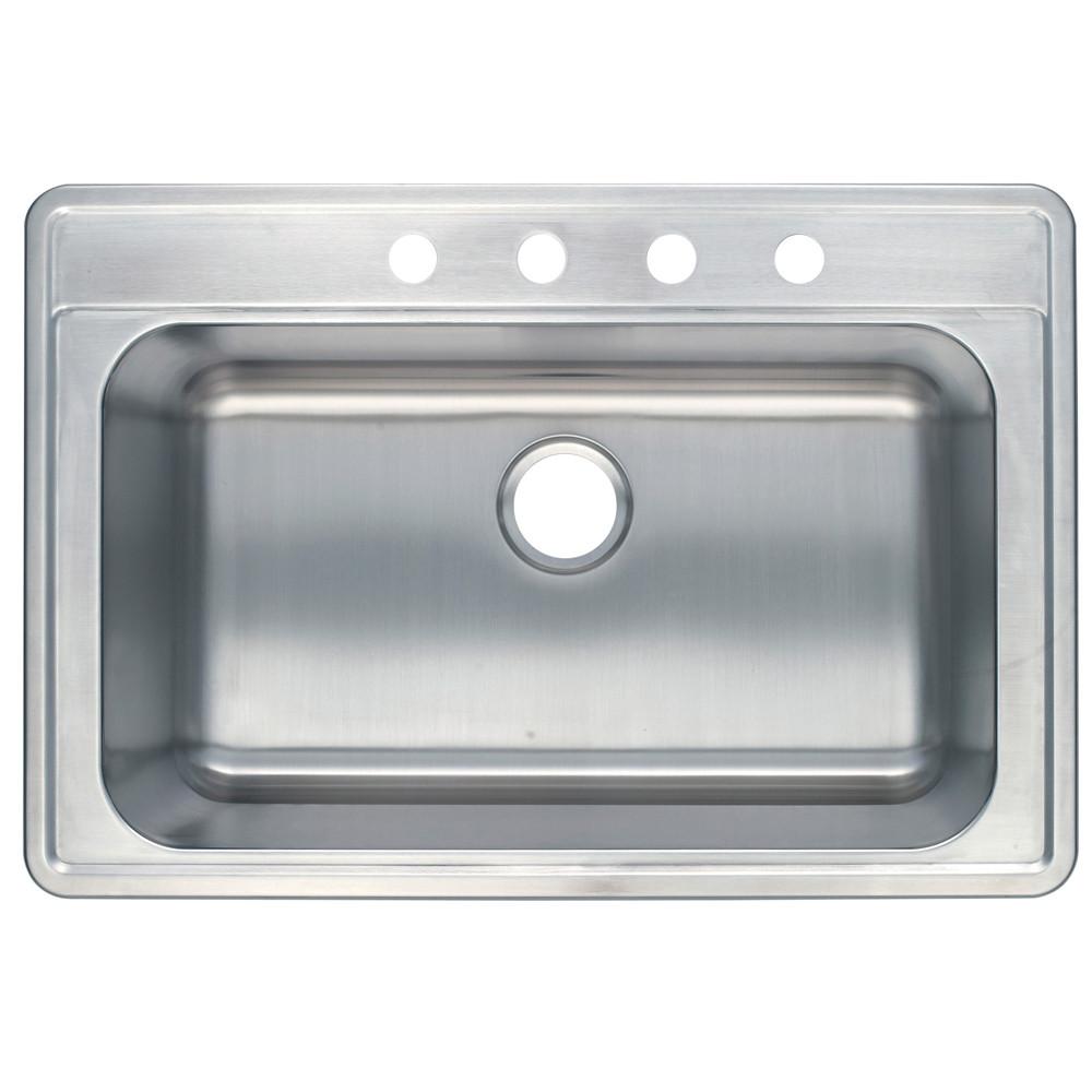 Brushed Nickel Gourmetier Single Bowl Self-Rimming Kitchen Sink GKTS332290
