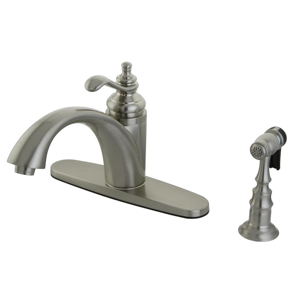 Kingston Satin Nickel Single Handle Kitchen Faucet w Brass Sprayer GS6578TLBS